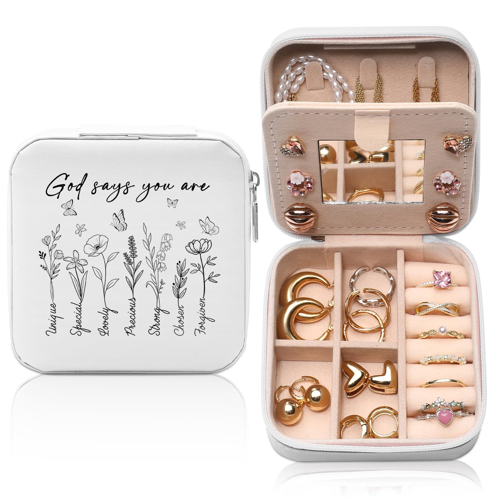 GAOLZIUY God Says You Are Inspirational Travel Jewelry Box Religious Bible Verse Christian Spiritual Gifts for Women Girls
