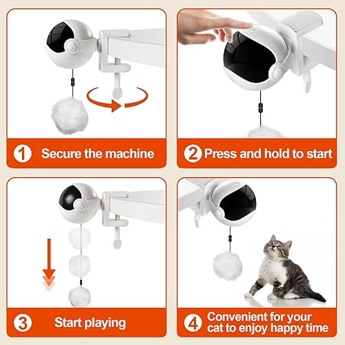 Miniatura 3 de MADDEMCUTE Juguete eléctrico interactivo para gatos de interior, bola de elevación automática retráctil con pompón, fijación en la mesatorre de
