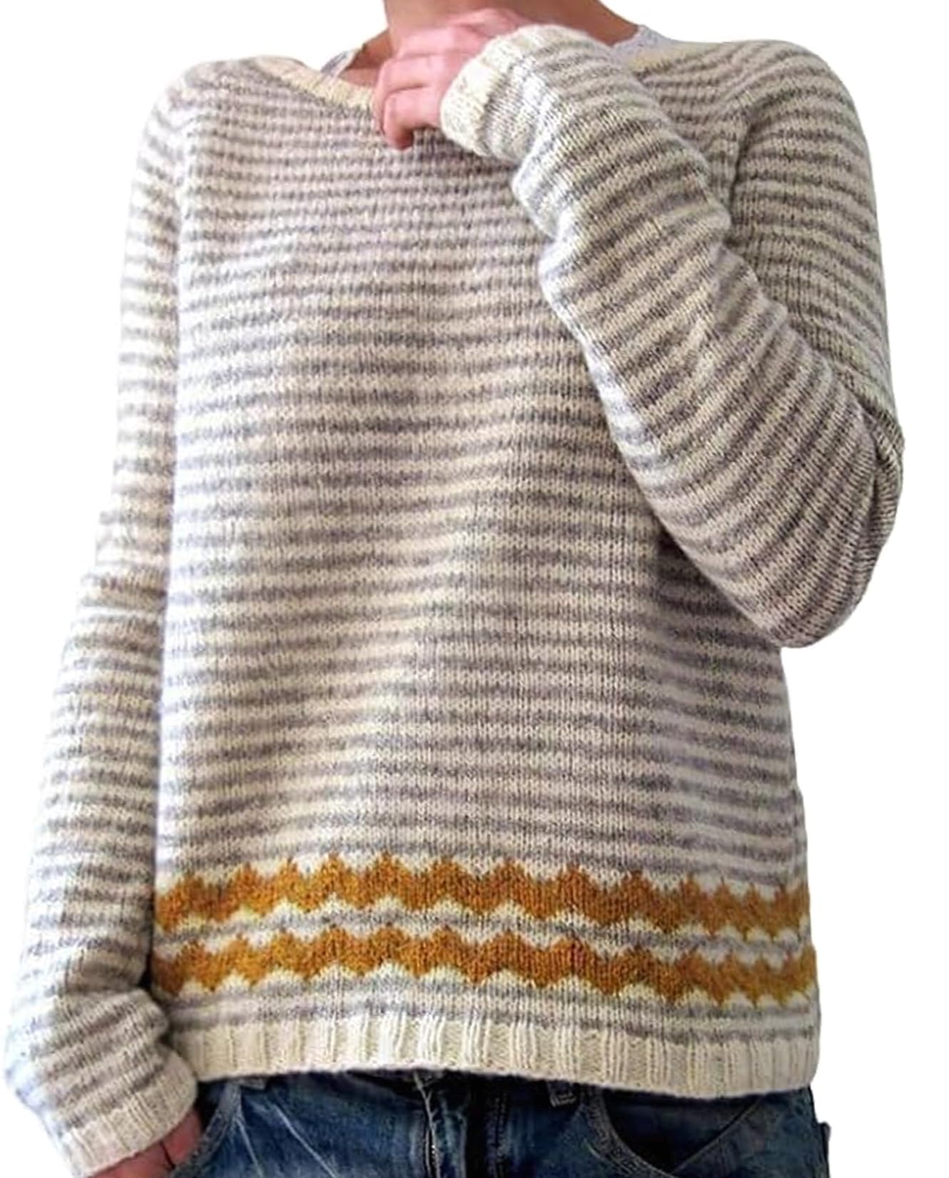 Fair Isle Sweater for Womens Winter Long Sleeve Vintage Knitted Sweater Casual Fall Crew Neck Pullover Sweaters