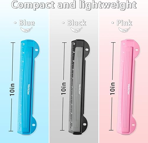 Miniatura 6 de WORKLION Perforadora de agujeros de 3 anillos para carpetas, rosa, con regla de 10 pulgadas, diseño de bandeja de papeles, guía de alineación de