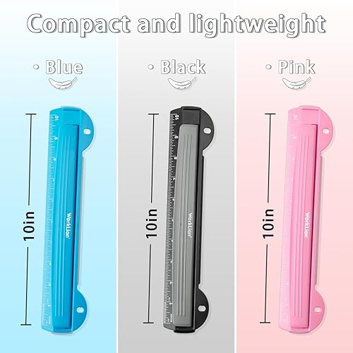 Miniatura 6 de WORKLION Perforadora de agujeros de 3 anillos para carpetas, rosa, con regla de 10 pulgadas, diseño de bandeja de papeles, guía de alineación de