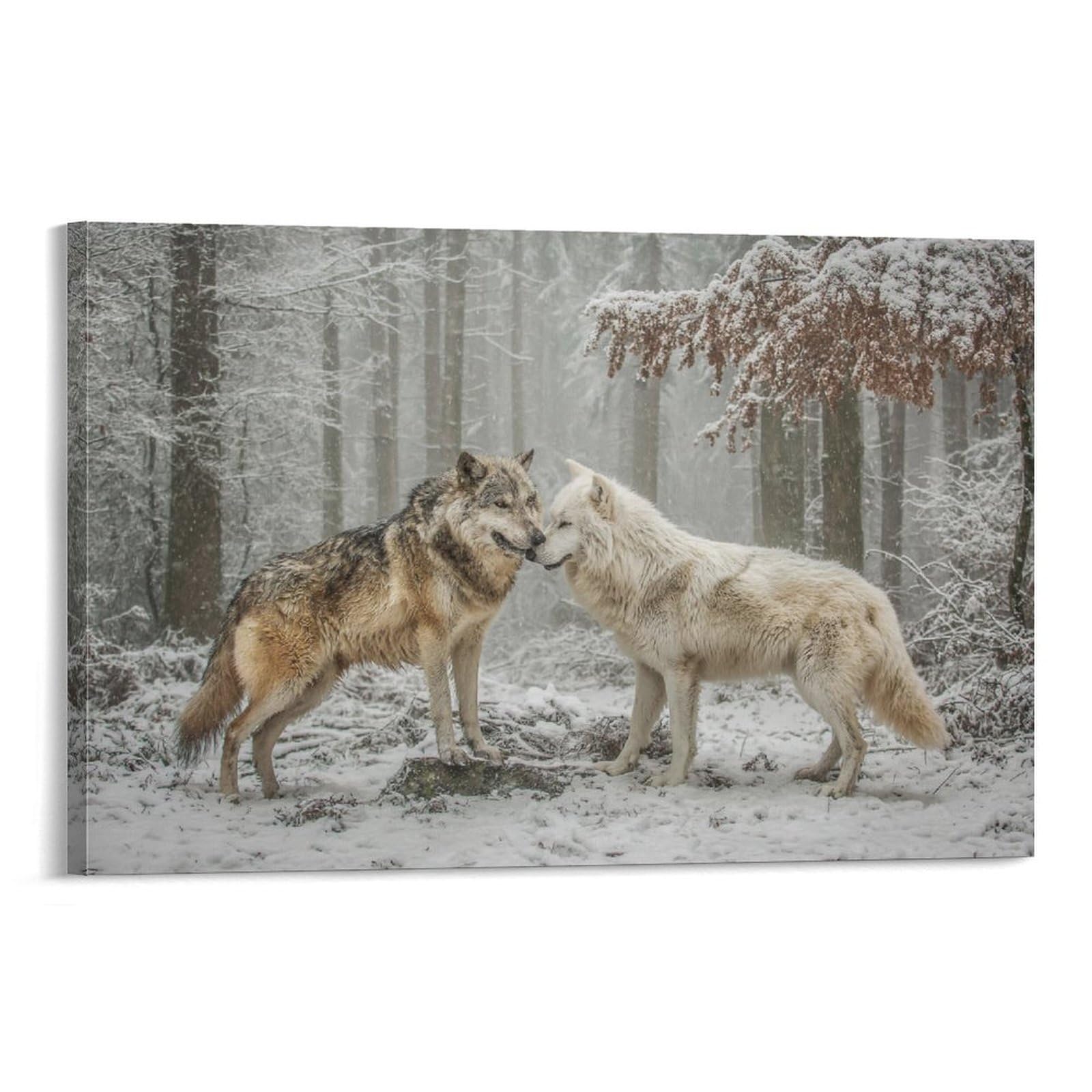 Euumkoo Framed Modern Forest Wolf Canvas Wall Art, Wolves Winter Snow Animal Picture Painting On Canvas, Print Poster Decoration Artwork For Home Living Room Bedroom Wall Decor Frame 24X36inch(60X90cm)