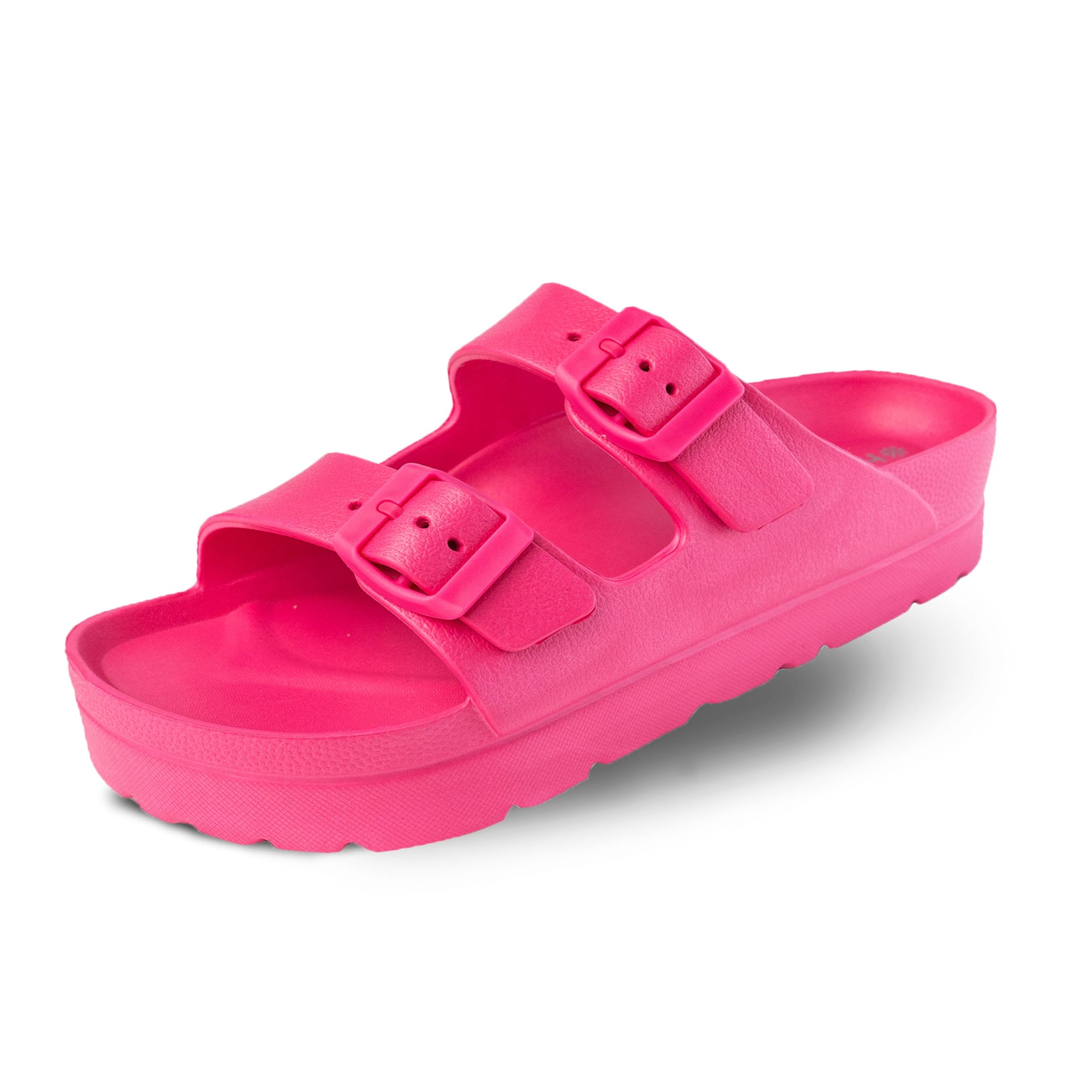 MUCHO MAHALO HAPPYO Maui Women's Platform Sandals, Adjustable Buckle Flat Sandals with Arch Support, EVA Foam Slides with Thick Soles Extra Cushion