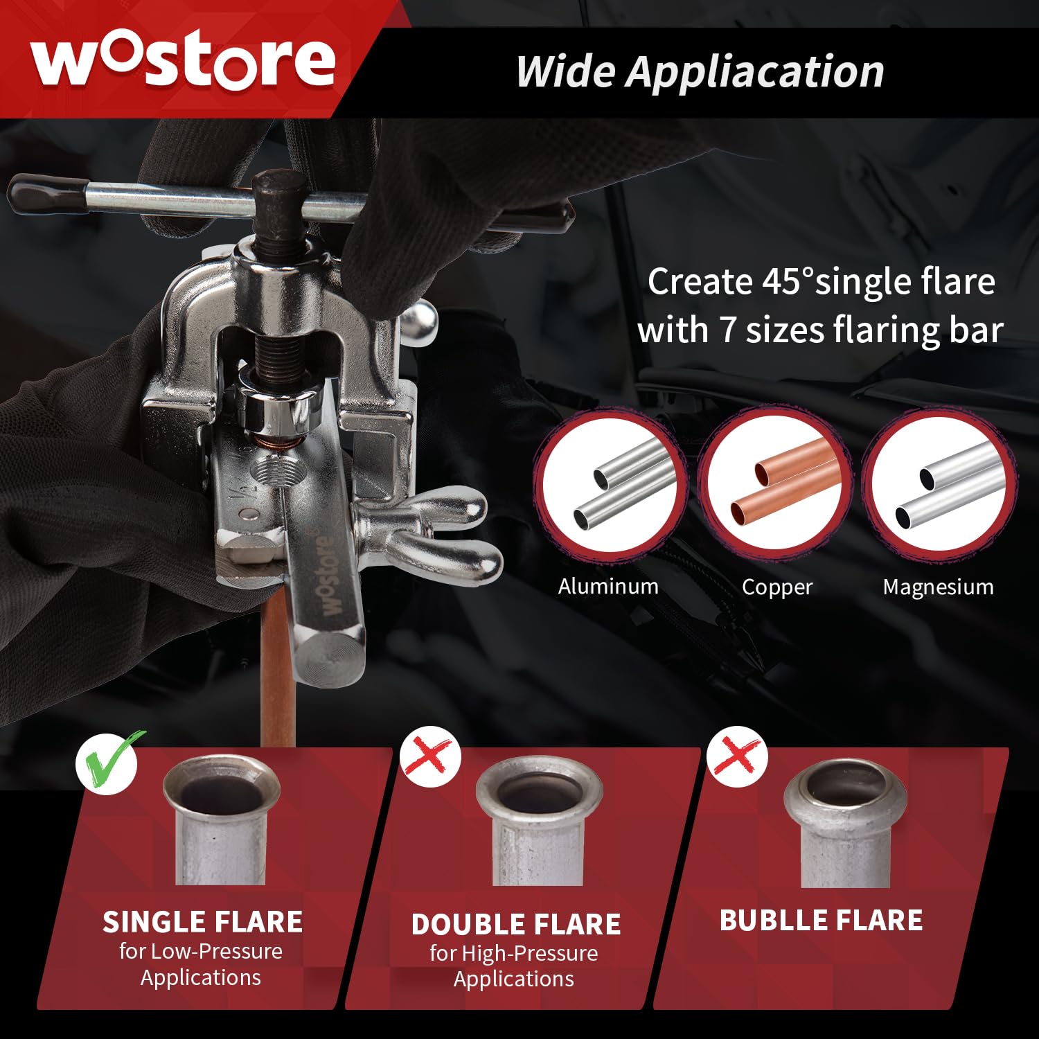 Wostore Tubing Flaring Tool Kit - 7 Matrijzen Voor 3/16-3/4" Koperen Buizen - HVAC En Koeling