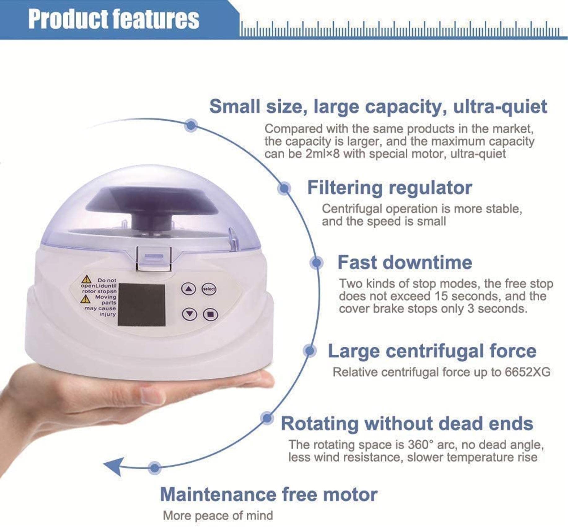 Mini centrífuga de Laboratorio clínico de Escritorio 0~12000RPM Centrífuga eléctrica Ajustable de Alta Velocidad Pantalla LED con Temporizador 0~9999min, Incluye Rotor de microtubo de 8 Posiciones