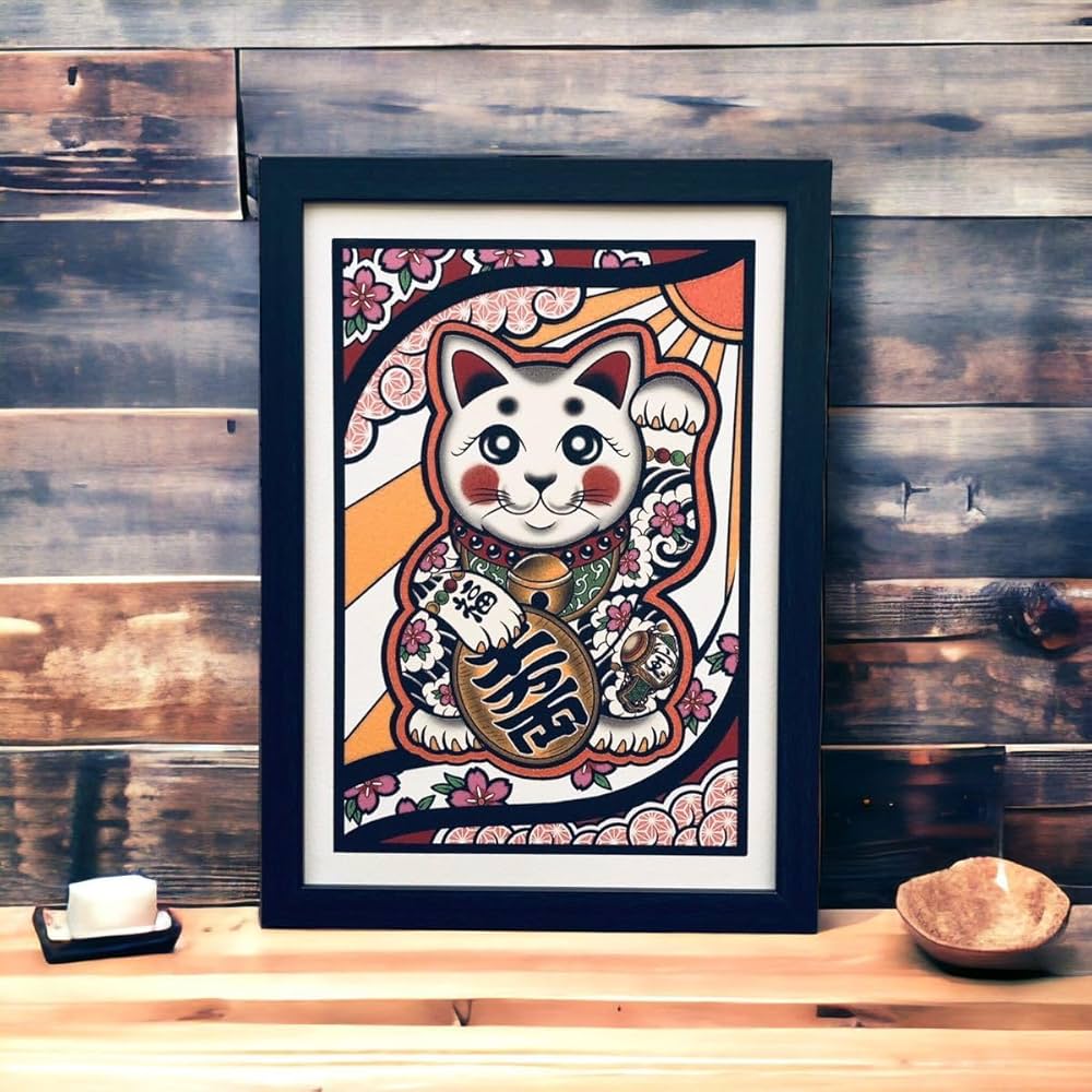 墨絵　額縁入り Amazon.co.jp: 縁起物 開運招福 刺青 和彫りtattoo タトゥー