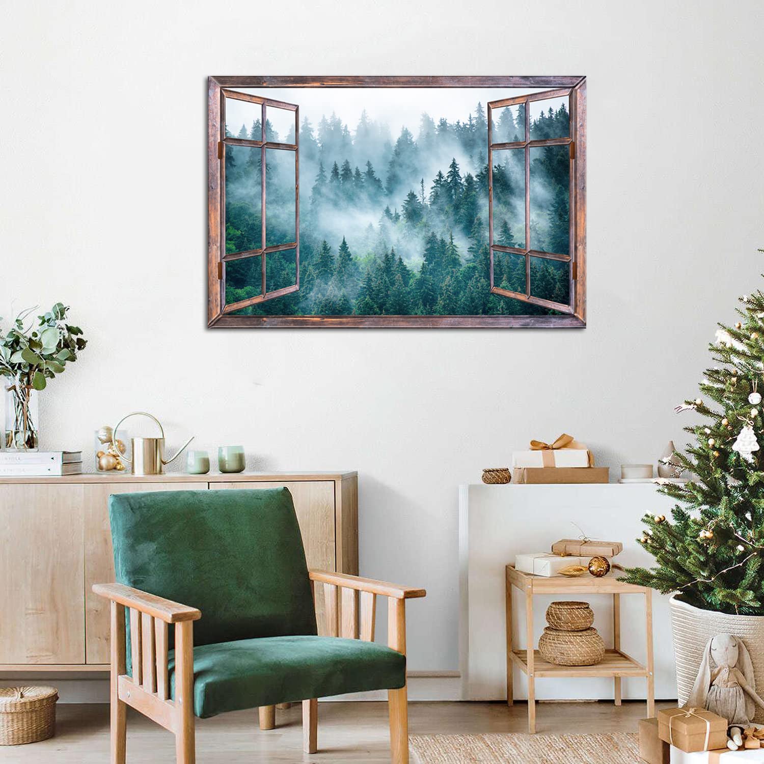 Amazon.com: Large Misty Forest Wall Art Window View of Foggy