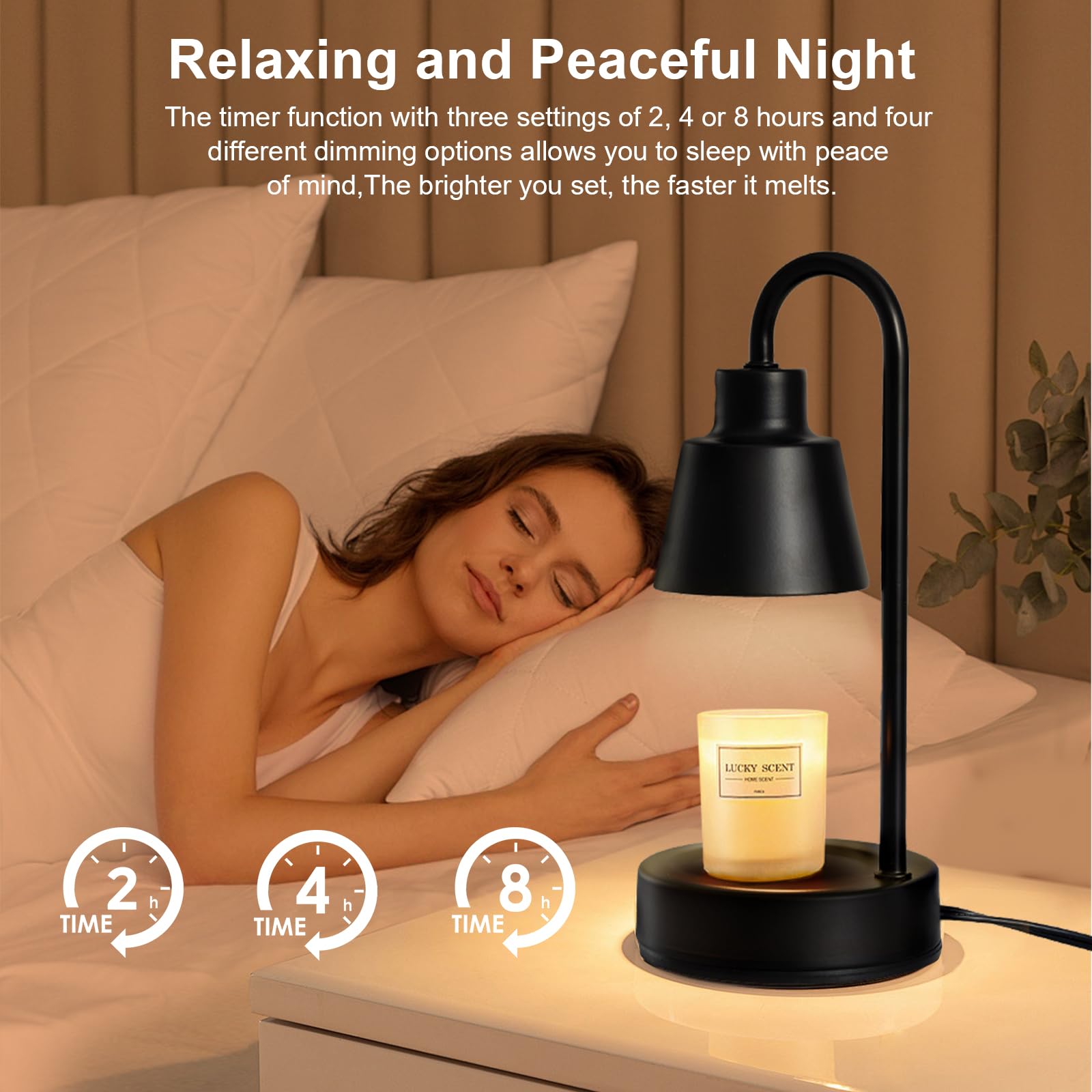 JXTZ Candle Warmer Lamp, Electric Candle Lamp Warmer with Dimmable Light, Vintage Home Decor Electric Wax Warmer with 2/4/8H Timer for Scented Jar Candles, No Smoke, Candle Warmer Gifts