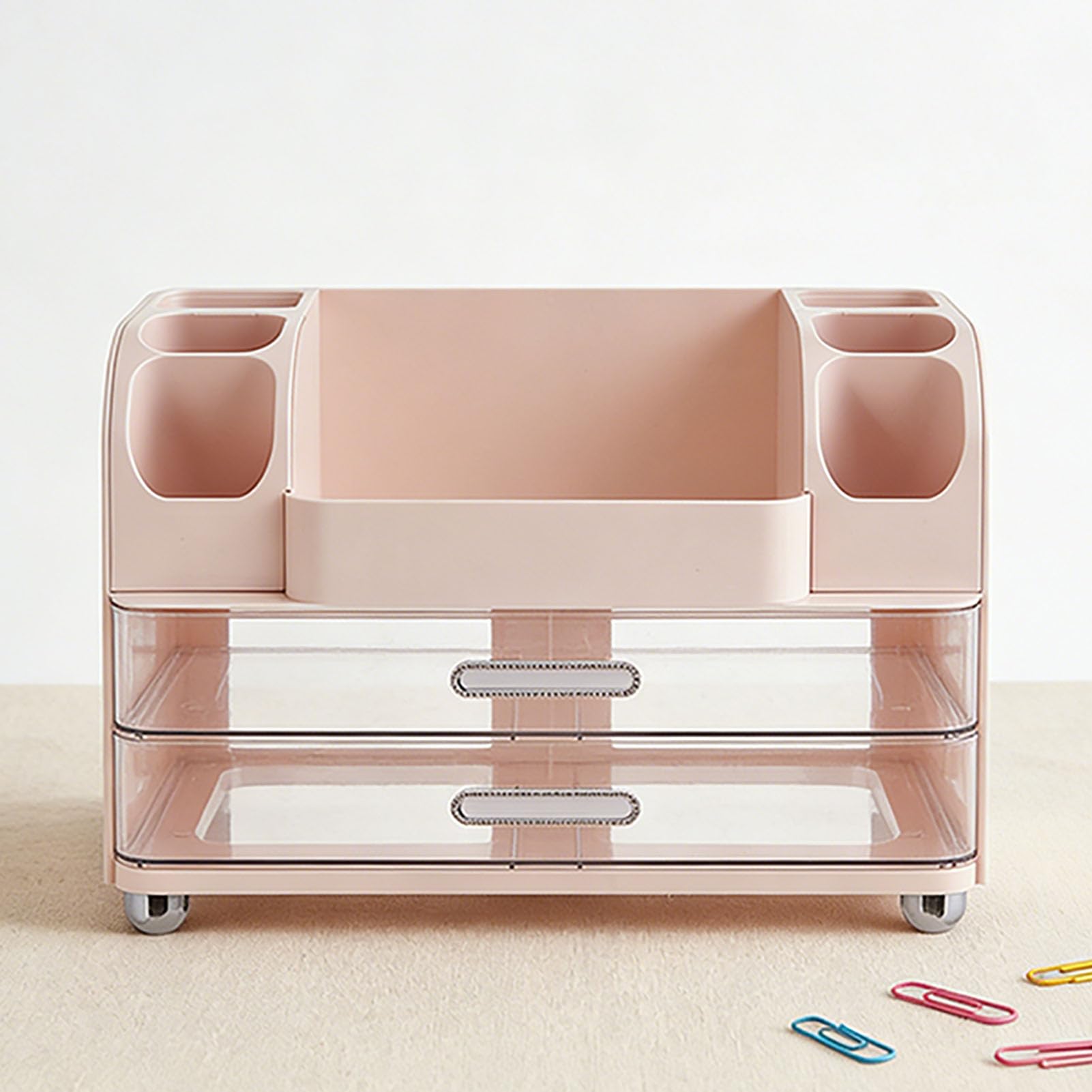 Sorandy Organizador de Maquillaje, Resistente Al Agua, Gran Capacidad, Espacioso Expositor de Cosméticos con Cajones y Compartimentos para Lápices Labiales, Brochas de Maquillaje, (Rosada)