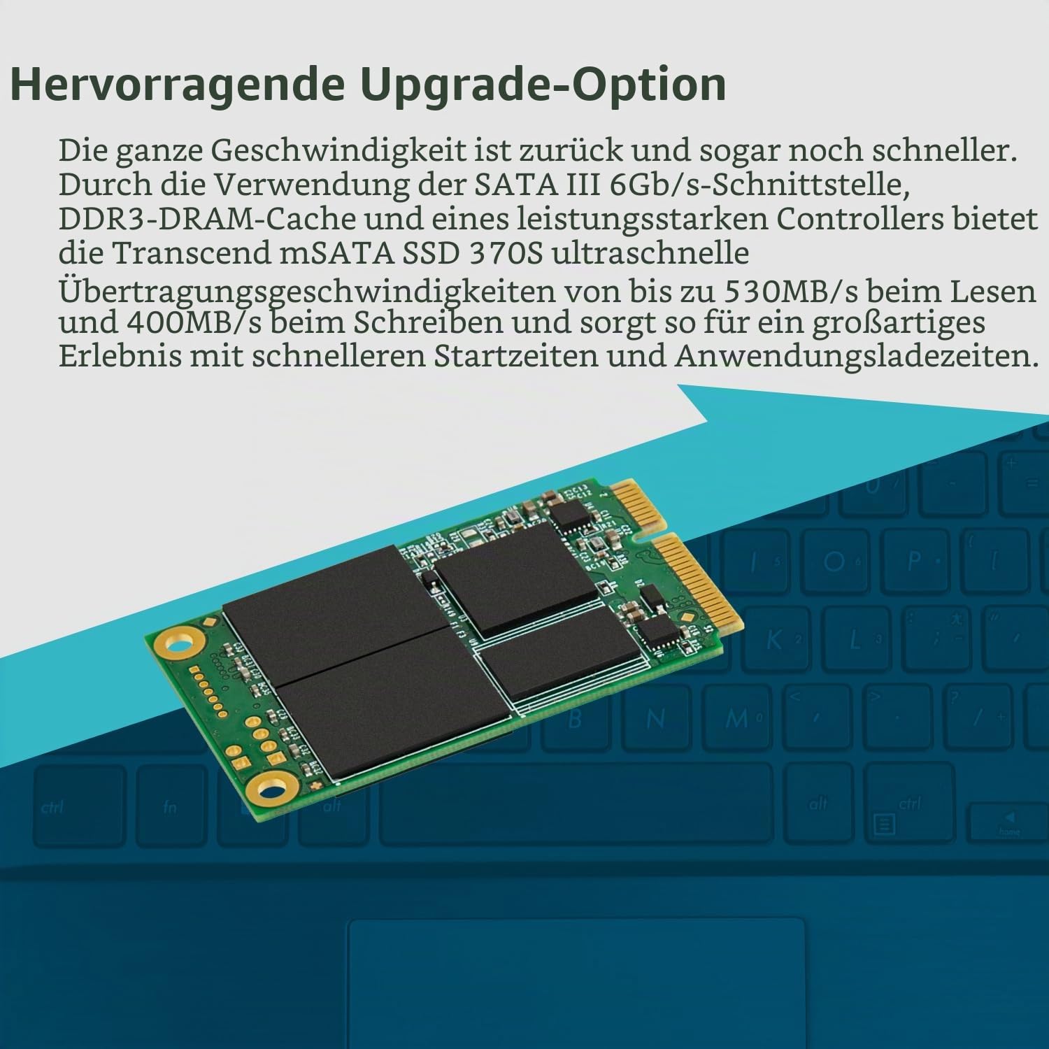Transcend MSA370S 64GB mSATA SATA III, MLC NAND, with Dram, Bis zu 520/100 mb/s, Interne SSD für Mini-PC, NUC und Embedded-Systeme