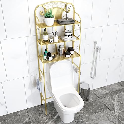 Estante de almacenamiento de inodoro de 3 niveles, estante de baño de metal dorado de hierro, soporte de esquina de baño, accesorios organizadores,