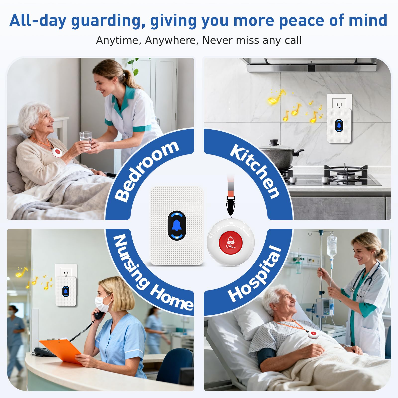 DAYTECH Allarmi personali wireless per anziani, pulsante di chiamata per anziani, allarme da polso, pulsante antipanico, campanello per pazienti disabili domestici, anziani, con 1 ricevitore plug-in