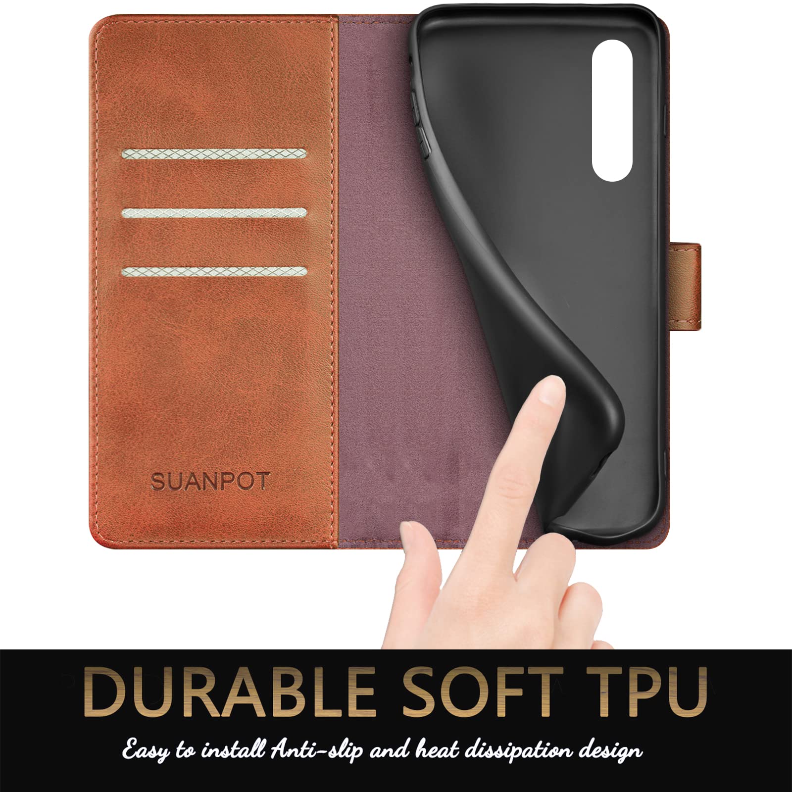 Custodia In Pelle Per Huawei P30 – Portafoglio Con Slot Per Carte E Supporto Magnetico – Marrone - 3