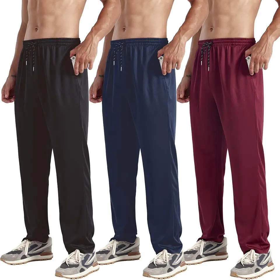 ZH 3-Pack Men's Mesh Jogger Pants, Comfortable Athletic Pants with Pockets for Active Wear, Lightweight & Breathable