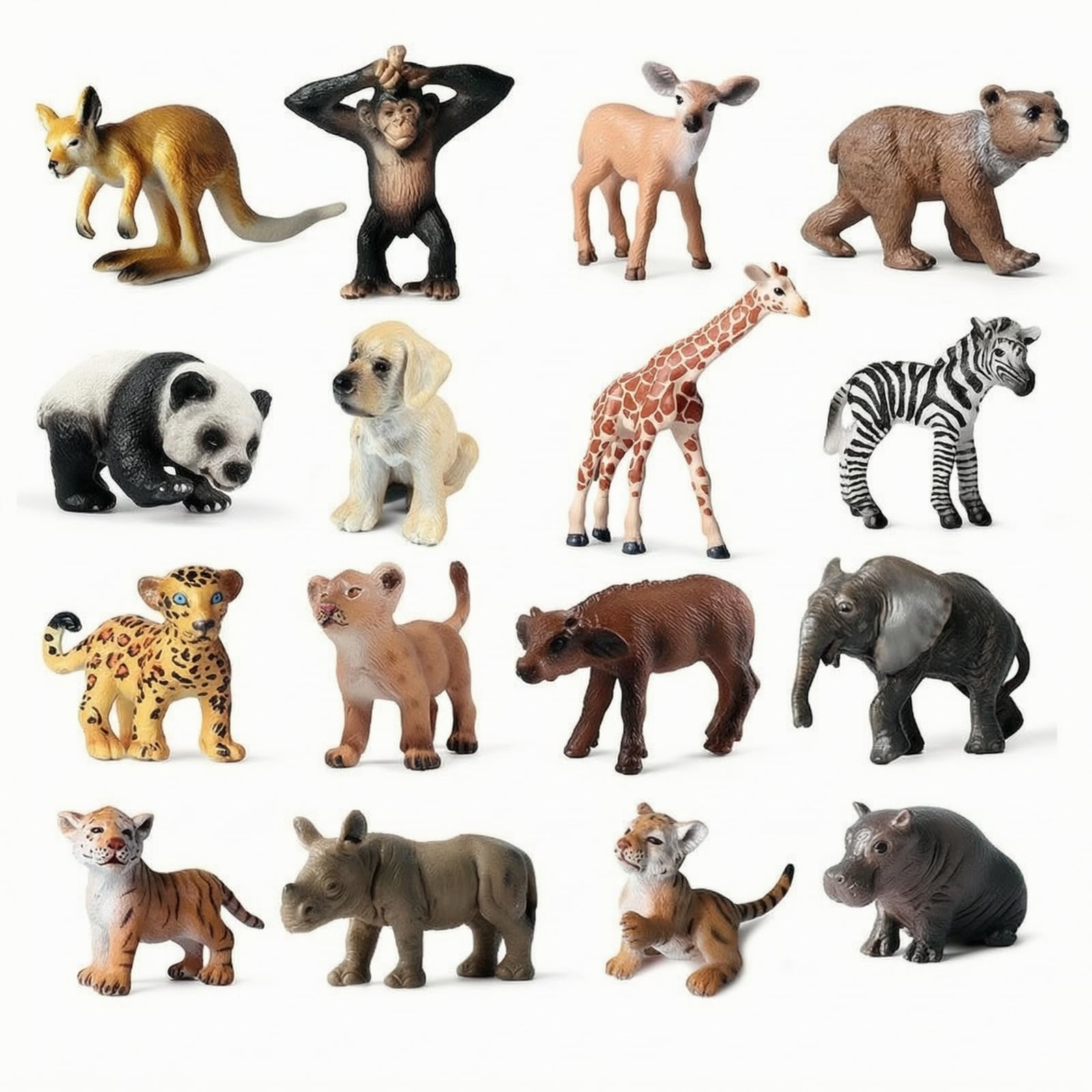 16 Pezzi Animali Giocattolo Solido Figurina Durevole Modellino per Diorama