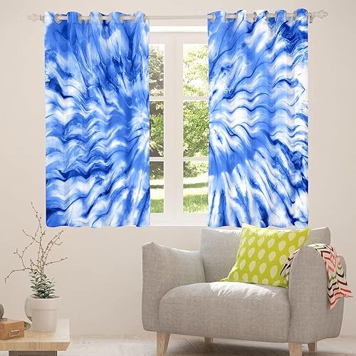 Miniatura 4 de Feelyou Cortinas de teñido anudado, estilo bohemio, psicodélico, espiral, para ventana, dormitorio, sala de estar, para niños y niñas, cortinas de