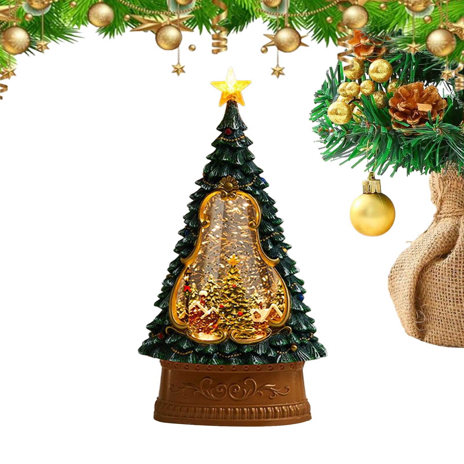 Lanterna Di Neve Di Babbo Natale - Timer di 6 ore a forma di albero | Decorazione di Lanterna Scintillante da Neve per Natale | per Adolescenti Adulti Uomini Donne Sala da