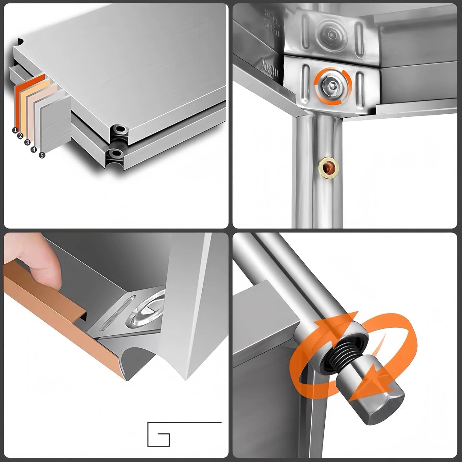 Three-layer Stainless Steel Workbench Commercial Household Kitchen Organizer Multifunctional Preparation Table Tiers Layer Spacing can be Adjusted Solid Metal Table Practical Workbench