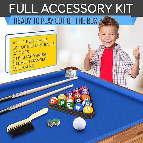 Miniatura 3 de SereneLife Mesa de billar plegable de 4.5 pies, mesa de billar plegable portátil de 55 pulgadas para niños y adultos con accesorios, juegos de