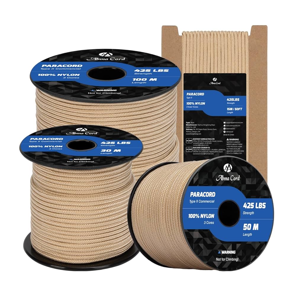 Abma Cord Paracord 425 Lbs 3mm 100% Nylon 30M - Neon Green Flame