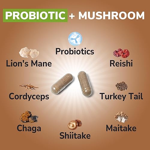 Miniatura 2 de Probióticos+hongos, con melena de león, reishi, cordyceps, 10 cepas probióticas, 10000 mg de fuerza de hongos, para digestivo, inmunológico, salud