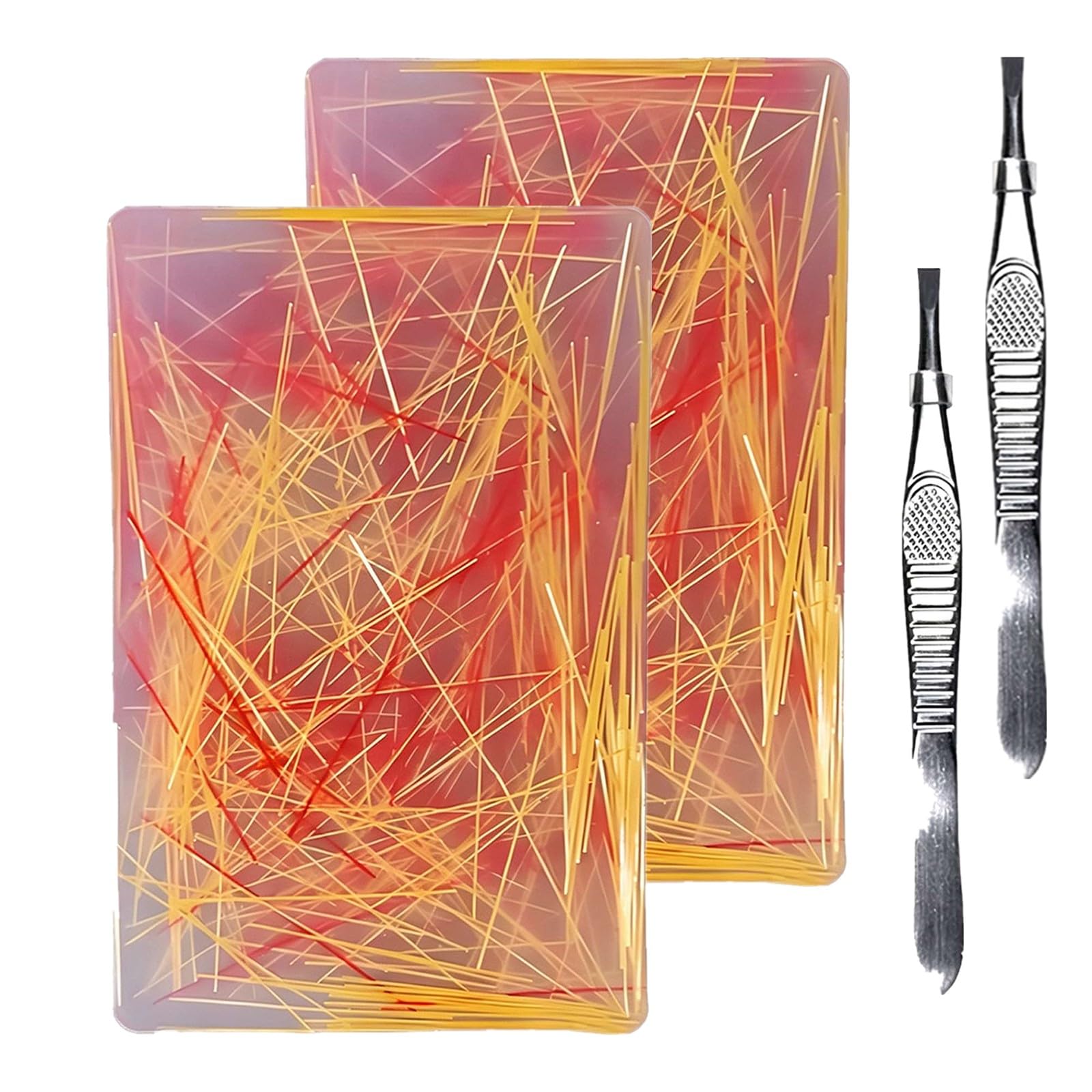 2PCS Picky Pad Skin Picking Fidget Toys with Tweezers, Silicone Picking Pads for Stress and Anxiety Relief, Sensory Pad Fidget Pads for Trichotillomania Home Office Travel (B-red yellow)