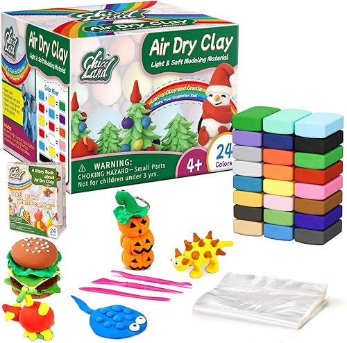 Chico Land Kit de arcilla  24 colores de arcilla seca al aire, regalo para niños y niñas a partir de 4 años, kit de arcilla de modelado de bricolaje