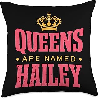 Couples Party Costume Funny Nickname Queens Hailey Unique Personalized Girlfriend Name Throw Pillow, 18x18, Multicolor