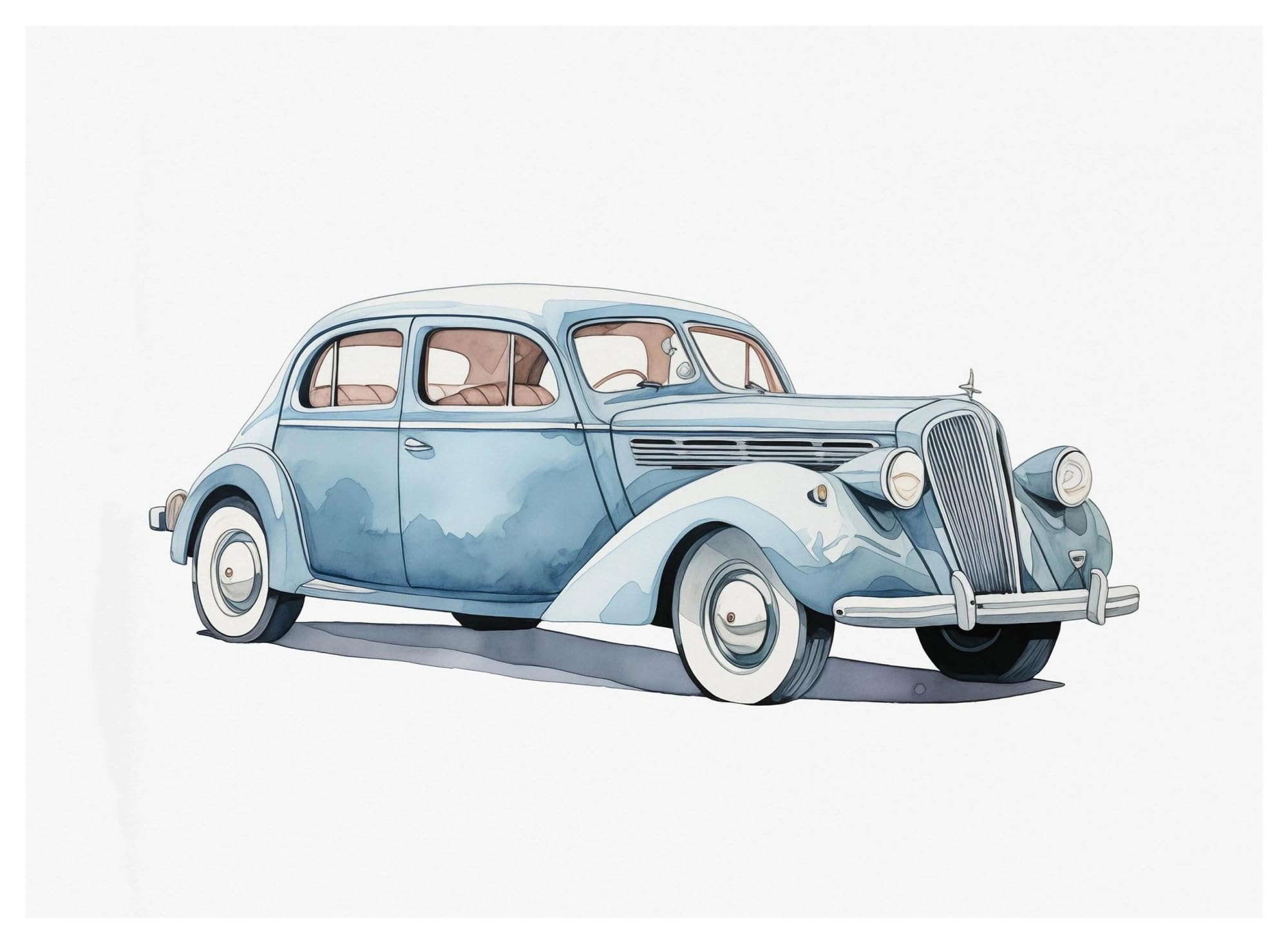 Impression sur toile voiture classique de prestige au style aquarelle