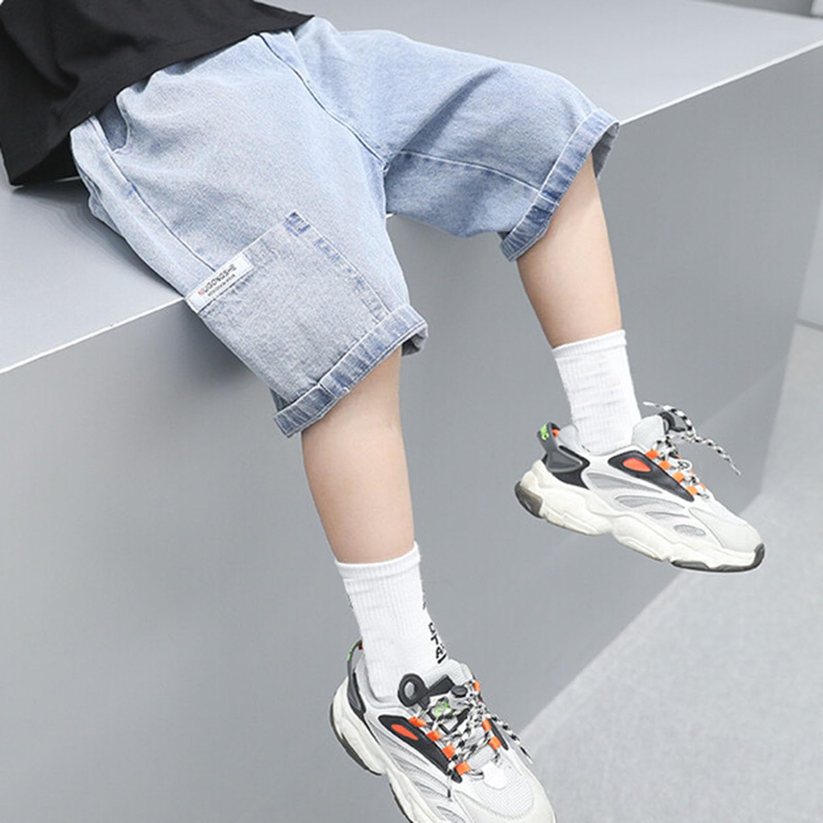 Générique Garçons Short en Denim Été Pantalons Court Baggy Léger Pantalon Jeans 3/4 Bermuda Jeans Garçons Bleu Enfant Mode Denim Pantacourt avec Poches Streetwear Outdoor