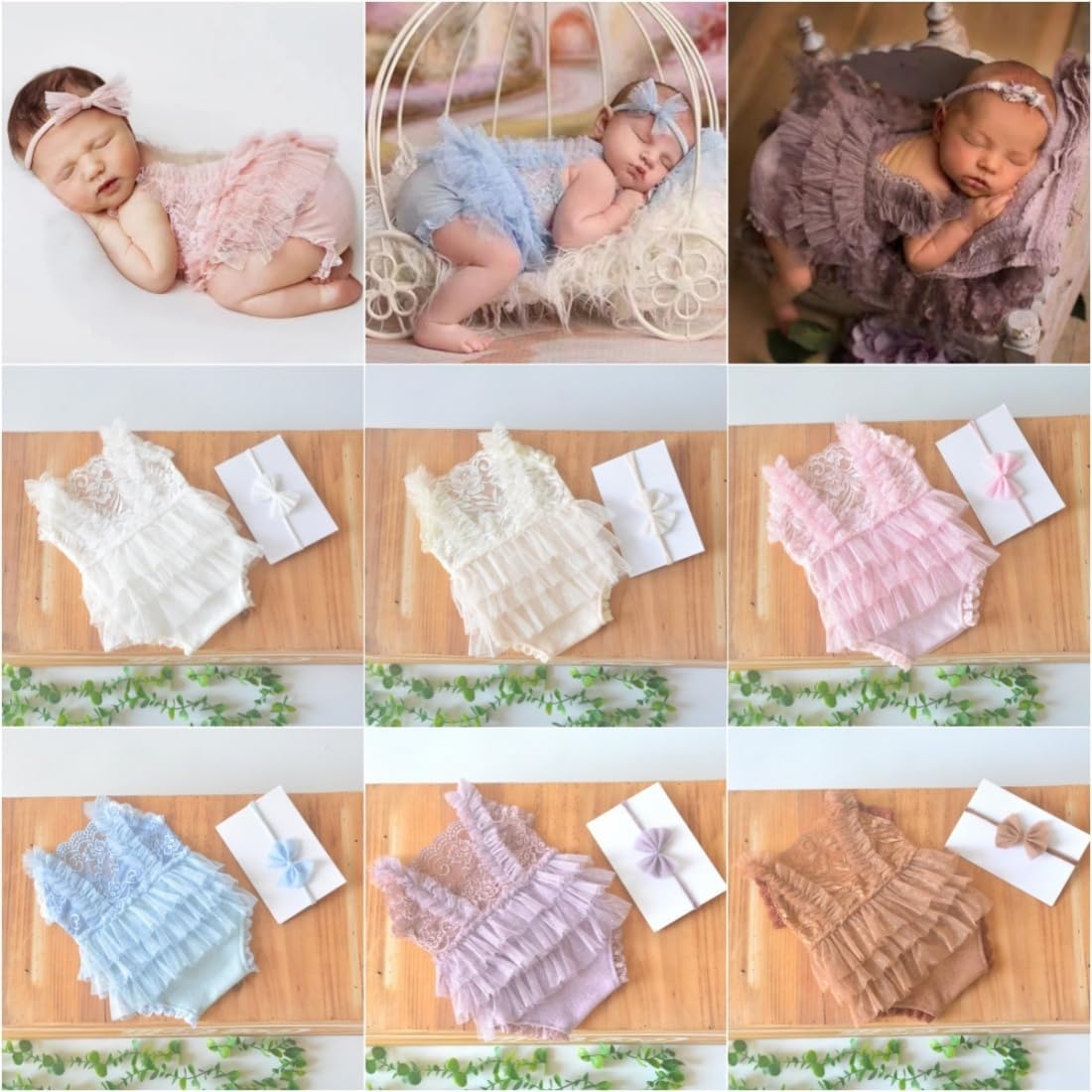 Newborn Photography Outfits Girl Baby Photo Props Lace Romper With headband Baby Photo Shoot Outfits Girls Photo Prop
