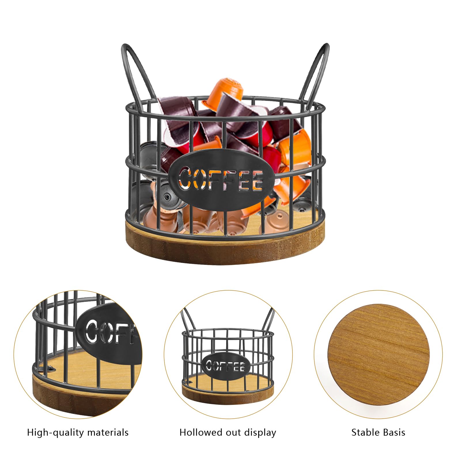 Panier Rangement Capsules Café - Forme Tasse En Fer & Bois - Support Comptoir - Grand Format - 2