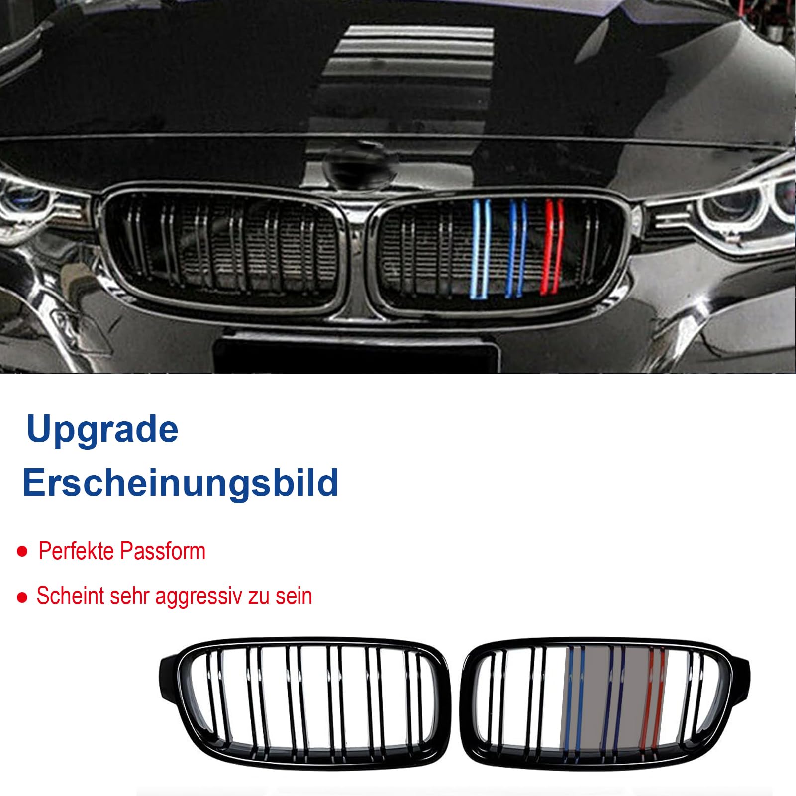 F30 Kühlergrill für BMW 3er f30 Nieren Schwarz f30 f31Grill Glanz Schwarz Doppelsteg Sport Kühlergrill m Farbe 2012-2018