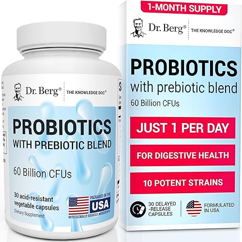 Suplemento probiótico Dr. Berg (60 mil millones de UFC) – Ayuda a aliviar el estreñimiento ocasional, la diarrea, los gases y la hinchazón* – Pre y