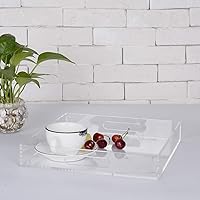 Vista 61 de Bandeja de servir de acrílico blanco brillante con asas resistentes - 10x15 pulgadas - Bandeja para servir café, aperitivos, desayuno, mayordomo