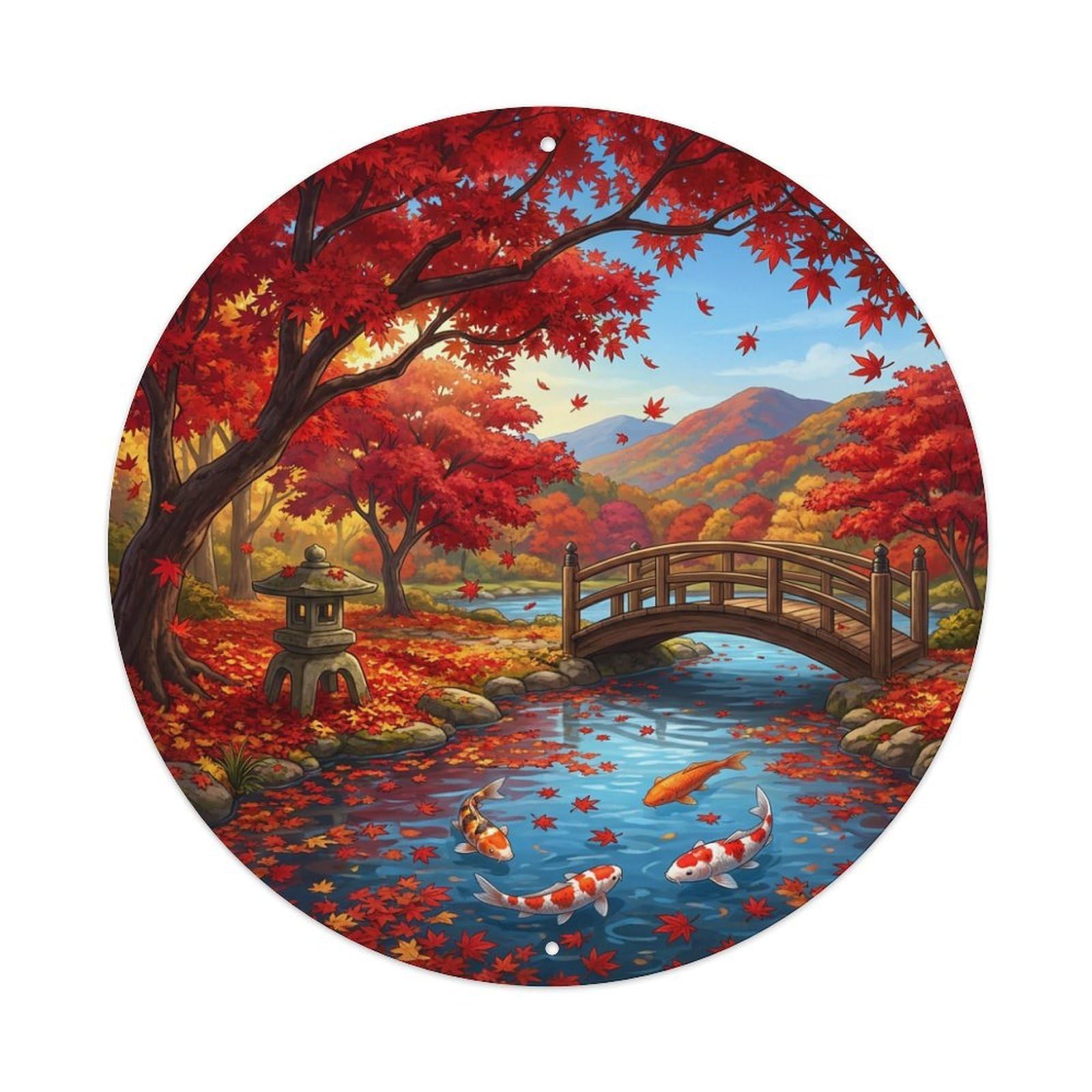 Tgrcjimh Style Metal Tin Sign Japanese Koi Fish Crimson Maple Autumn Intense