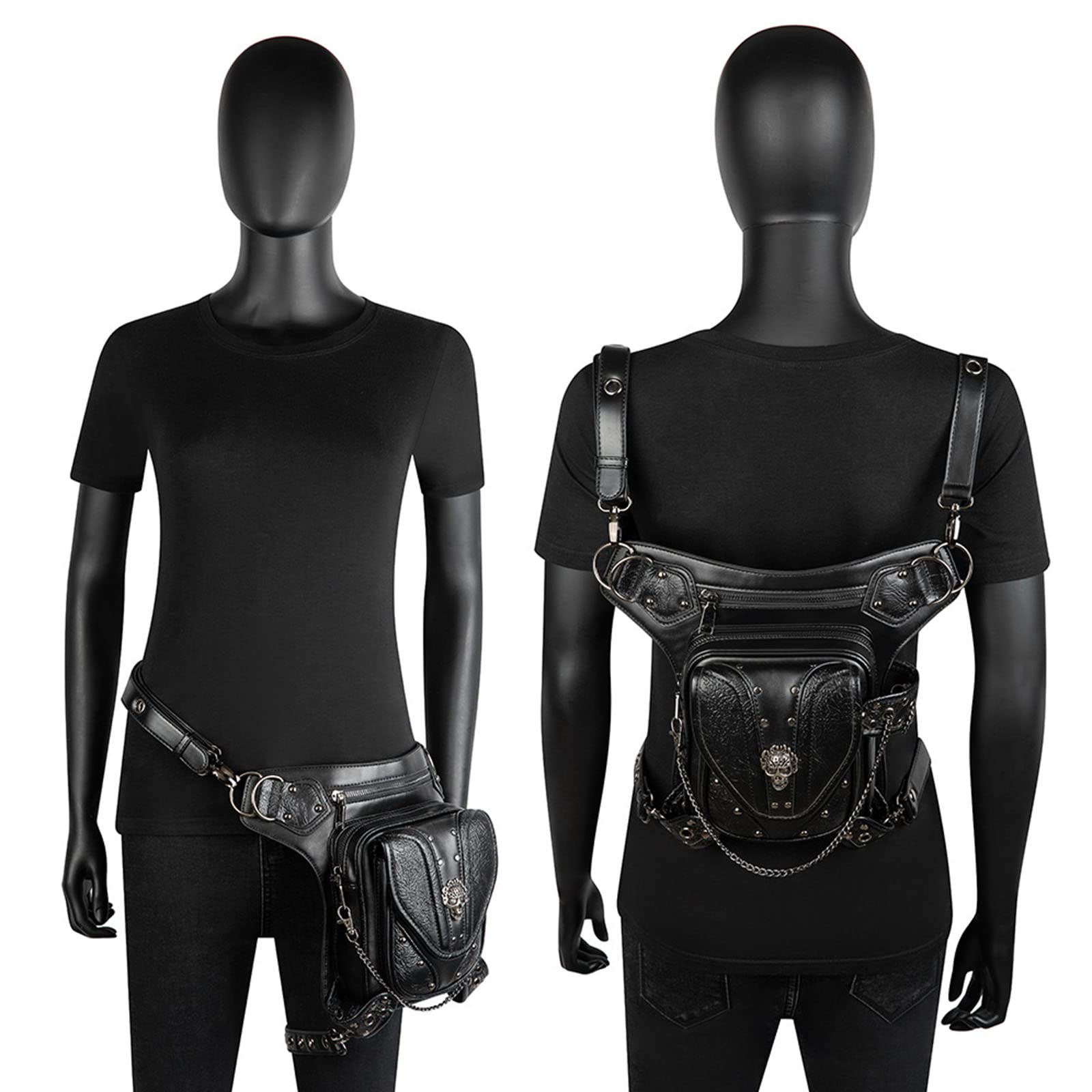 Steampunk - Riñonera para muslos y caderas, bolso gótico de poliuretano, bandolera, bolsa de cadena para senderismo