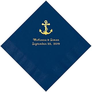 Navy Blue Anchor Personalized Napkins with Gold Foil - Luncheon - Party Supplies - 50 Pieces