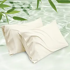 Bedsure King Size Pillow Cases Set of 2, Cooling Pillow Cases King, Rayon Derived from Bamboo Cream Pillowcases, Breathable & Silky Soft Cool Bedding Pillow Covers with Envelope Closure, 20x36 Inches