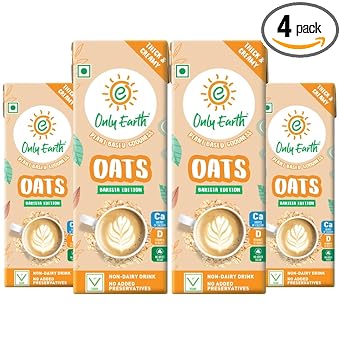 Only Earth Oats Drink Barista Edition | Unsweetened Drink | Lactose Free | Preservatives Free | Plant Based | Dairy Alternative | Source of Calcium | Source of Vitamin D, B1, B2 & B12 | 180ML (Pack of 4) - image, photos