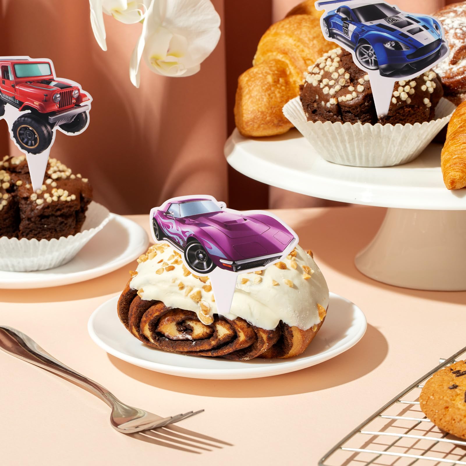 Cool Racing Car Cupcake Toppers - 24 Piece Set For Boys Birthday, Baby Shower & Race Car Theme Parties - View #2