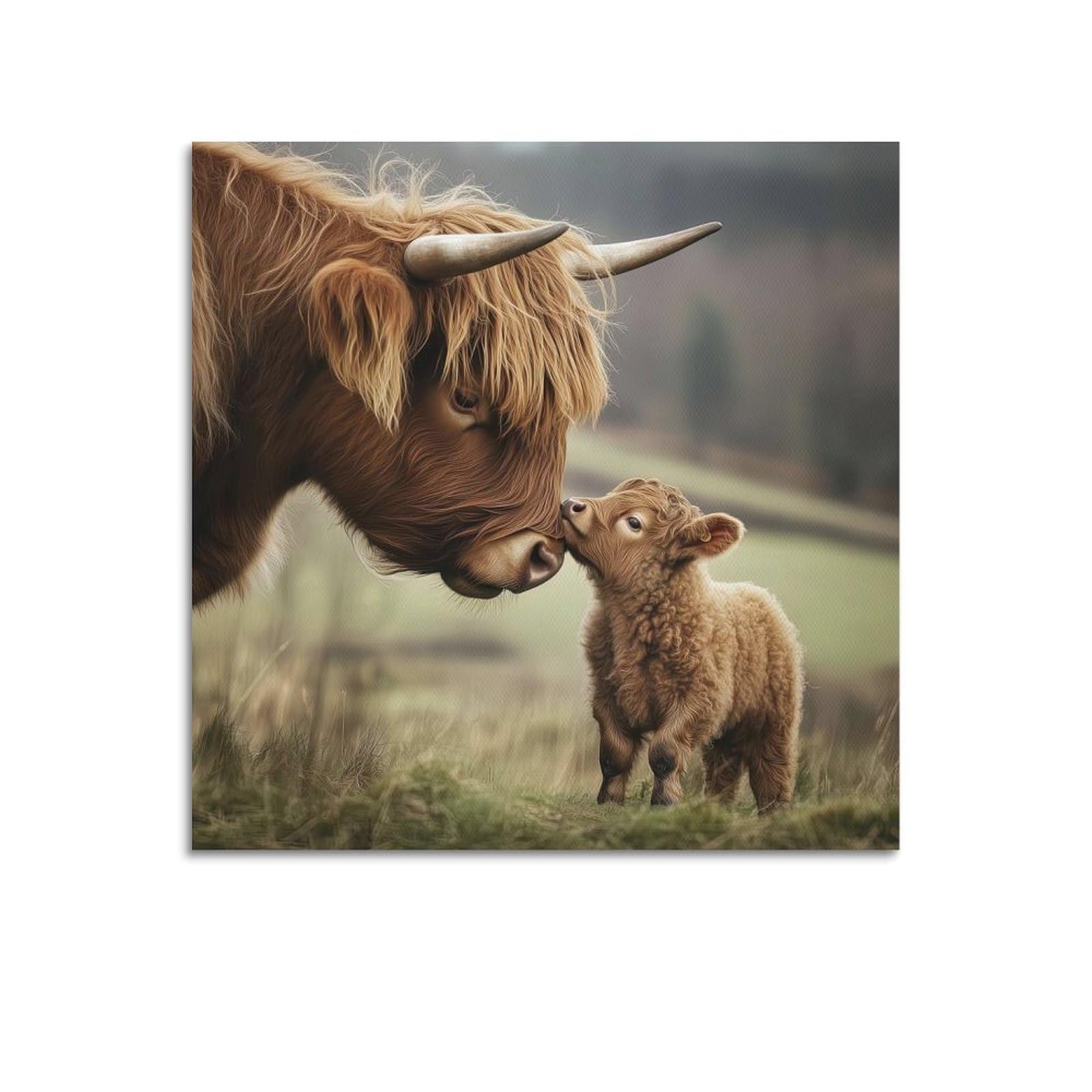 ESTE Cute Little Highland Cow Family Poster Decorative Painting Canvas Modern Art Picture 24x24inch(60x60cm)