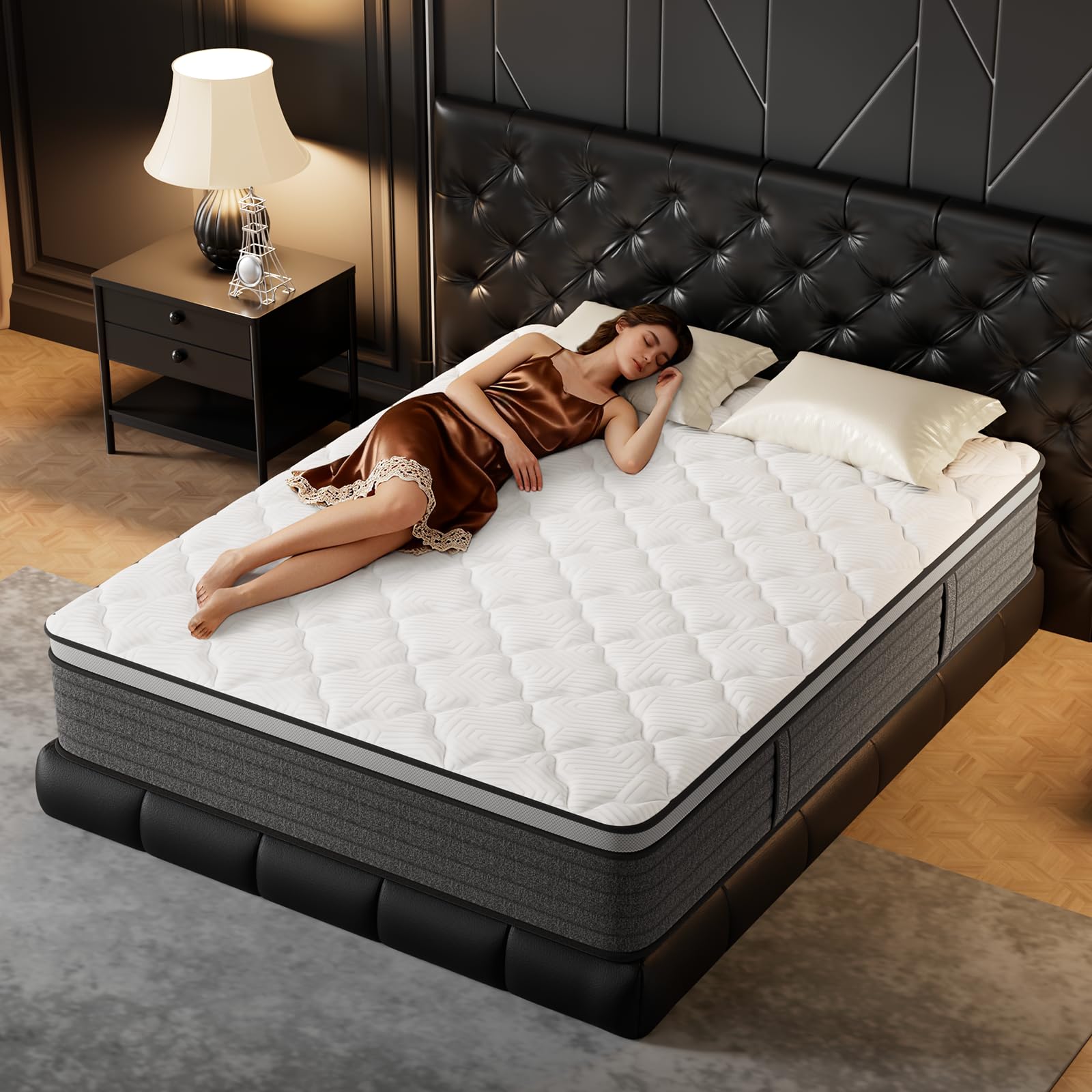 PUBPLON Queen Mattress 12 Inch Hybrid Queen Size-Gel Memory Foam Mattress in a Box, Individually Wrapped Pocket Spring, Pressure Relief Edge Support,