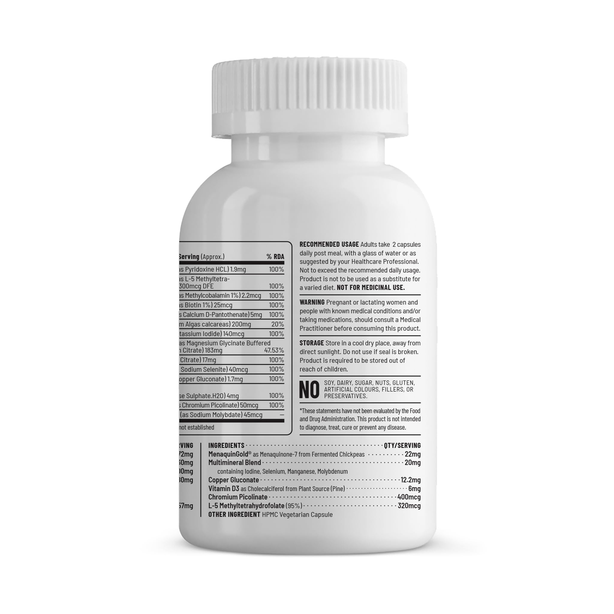 Unived Men's Multivitamin & Minerals - 22 Vitamins & Minerals, IRON FREE Formula with Methylcobalamin B12, L-5-MTHF Folate, Vegan D3, K2-7 MenaquinGold® - 60 Vegan Capsules (30 Day Supply) 2