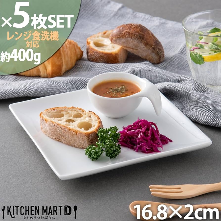 Amazon.co.jp: 【5枚セット】ケーキ皿 スクエアー プレート17cm