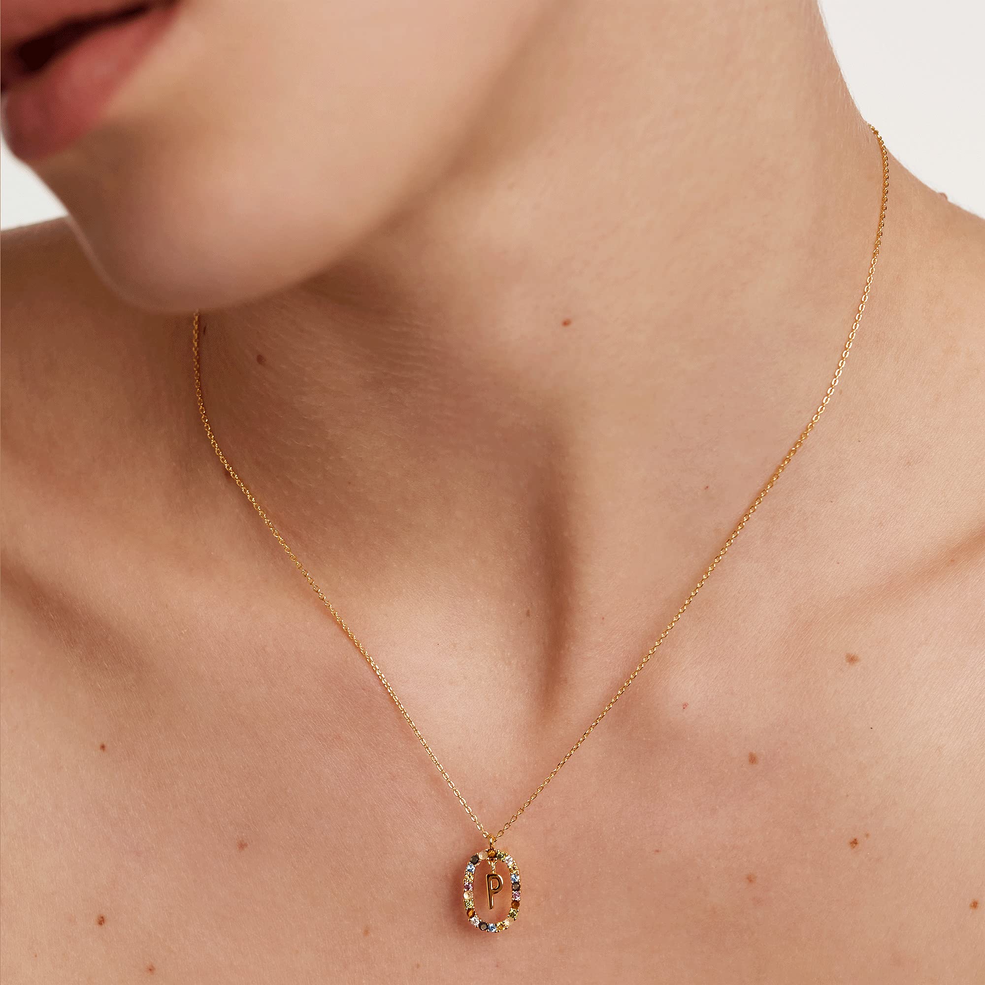 PDPAOLA – Collar con letra P de plata de ley 925, chapado en oro de 18 quilates, joya para mujer