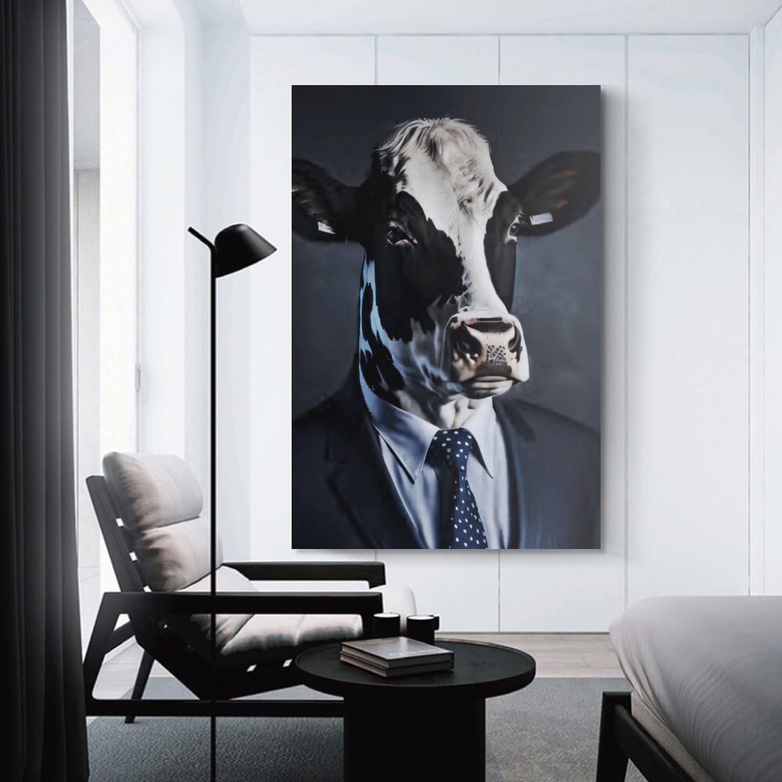 Junmoney Unframe-Style-18 Hanging Wall Art Cow In Suit Art Print, 16X24inch(40X60cm), For Entryway, Lounge Links Or Small Walls, A Neat Decor Update For Hallways