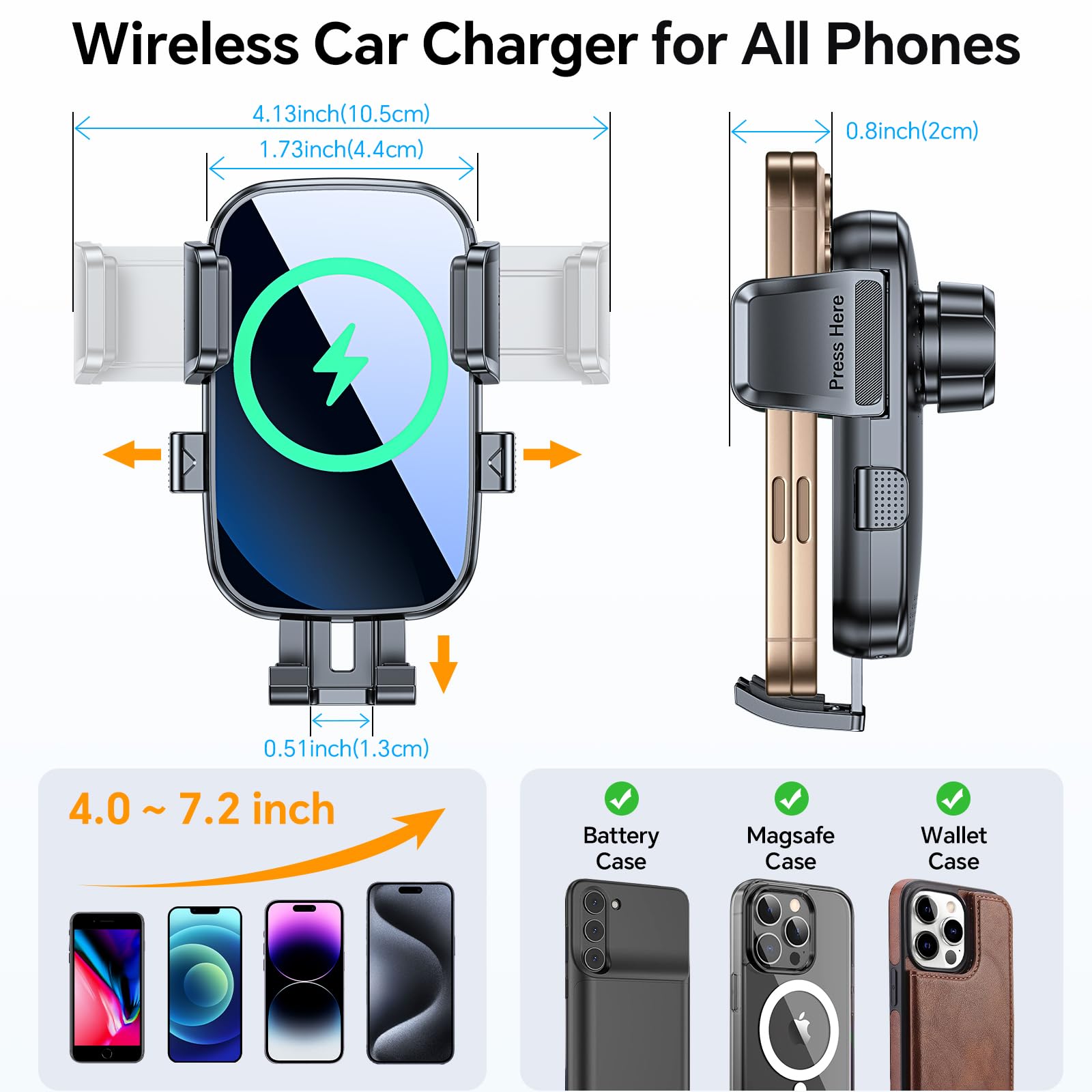 Caricatore Wireless Auto 15W Ricarica Wireless Auto Supporto Telefono Automobile Rotazione 360° per iPhone 11 12 13 14 15 16 Serie & Samsung S24 S23 S22