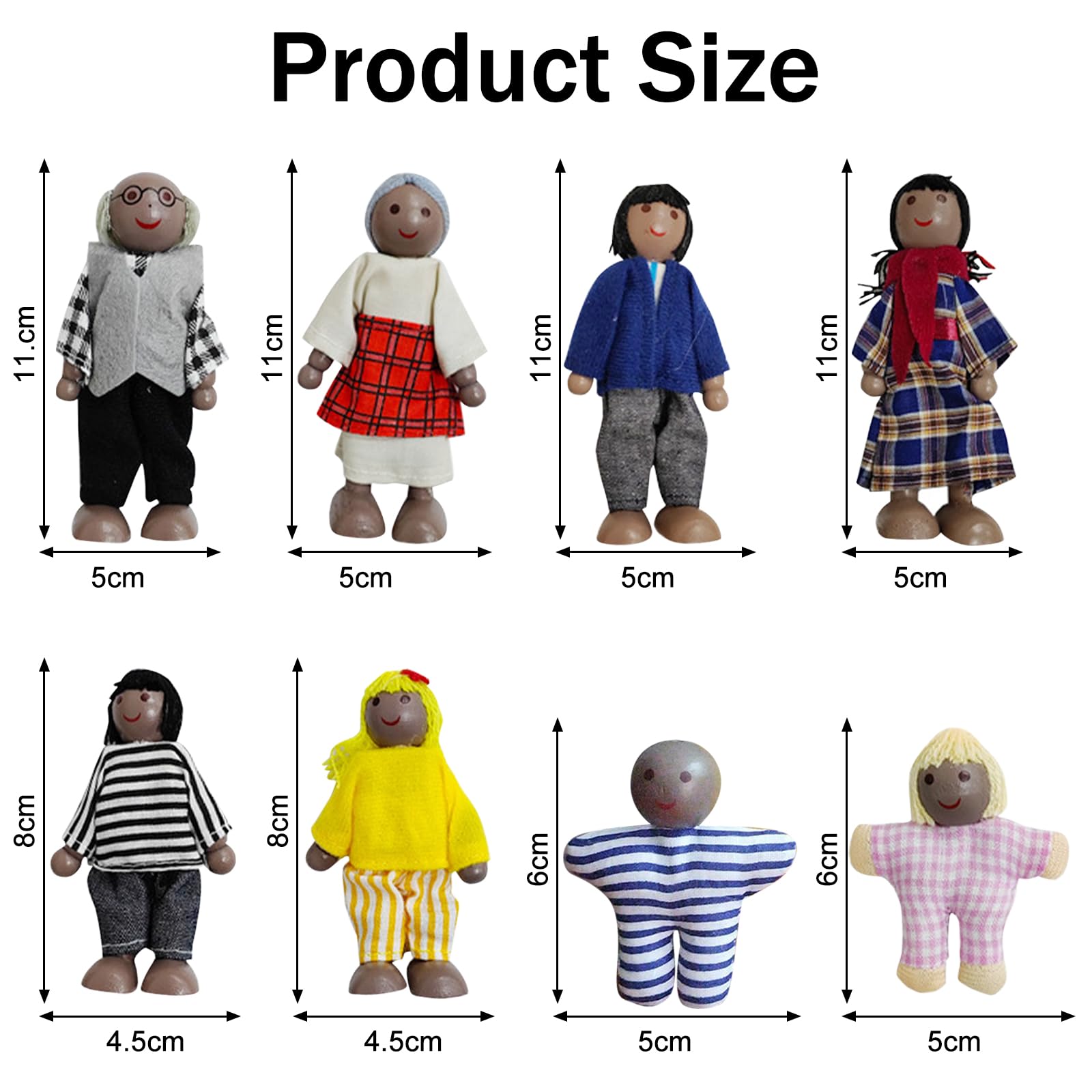 DAVBNM Sets of 7 Wooden Dolls House Family Dolls Toys, Wooden Doll House, Lovely Happy Family Doll Playset DollHouse Accessories - Image 2