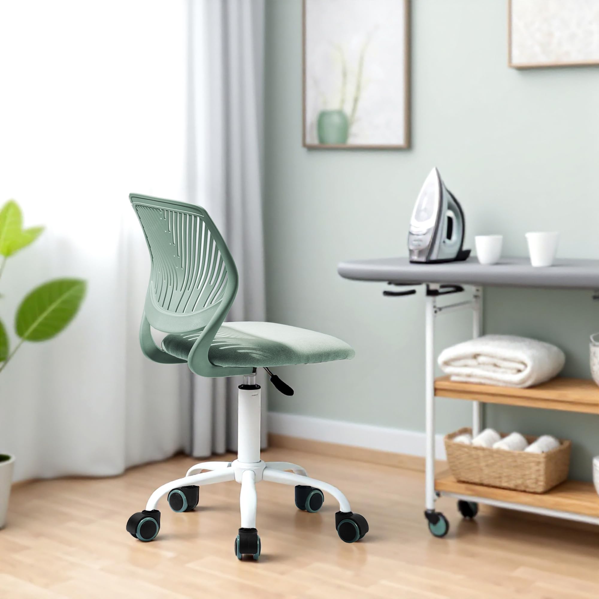 HOMYLIN Bügelstuhl mit Rollen, Ergonomischer höhenverstellbarer Stuhl
